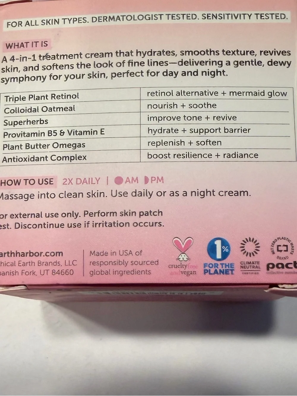 EARTH HARBOR SIREN SILK BIO-RETINOL HYDRATION CREAM (Full Size/2oz/NWB)